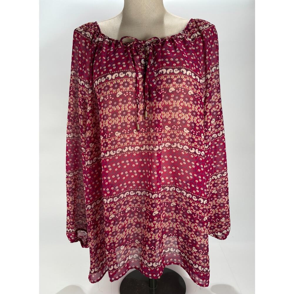VTG Faded Glory Womens Paisley Top 2X Sheer Fairy Whimsigoth Feminine Blouse